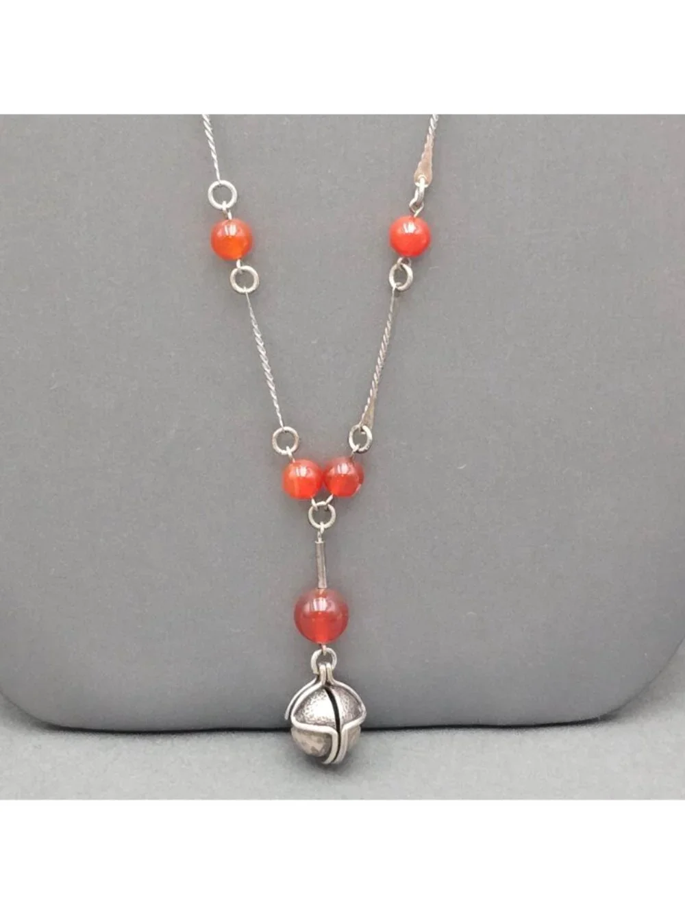 Vintage Sterling Silver Carnelian Y Drop Necklace 26